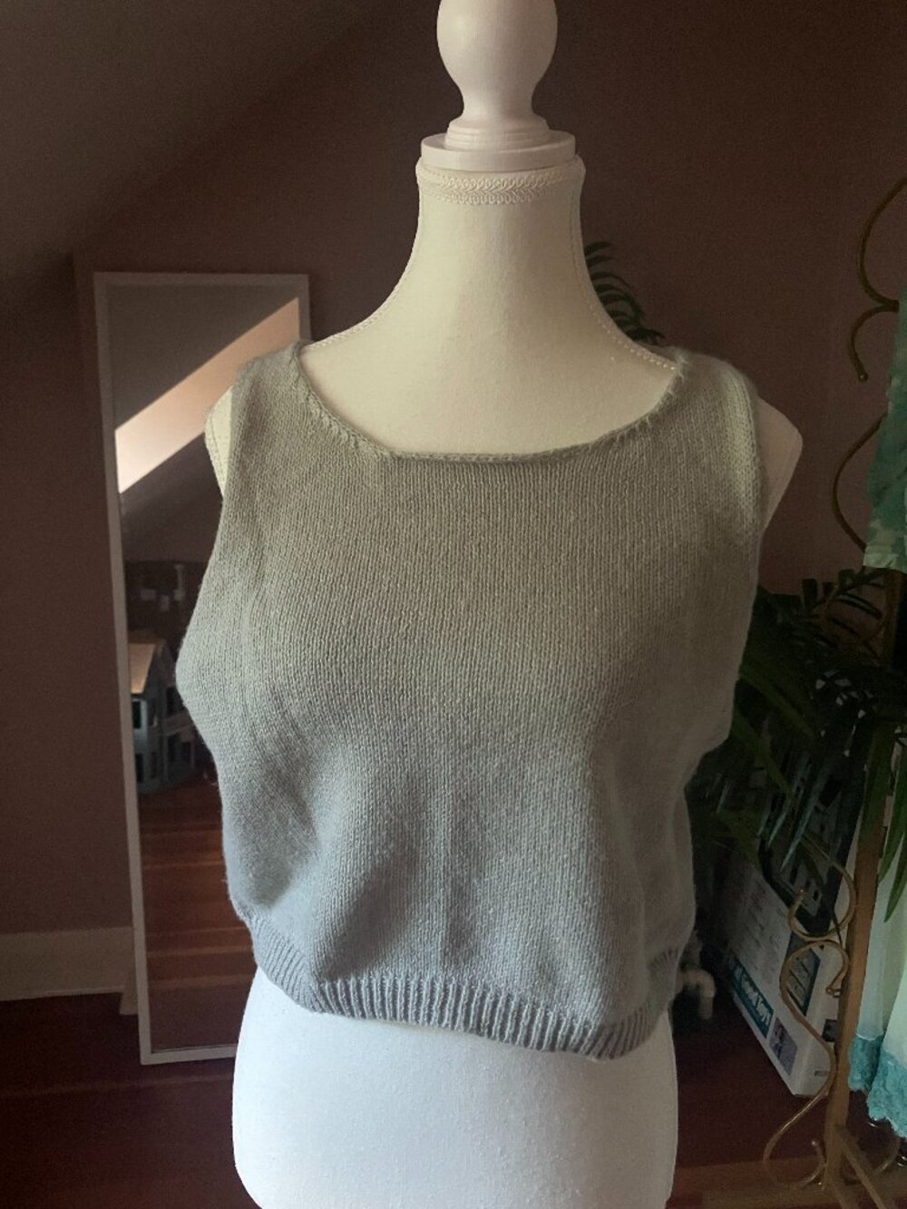 Grey knit tank top sleeveless sweater vest cover up